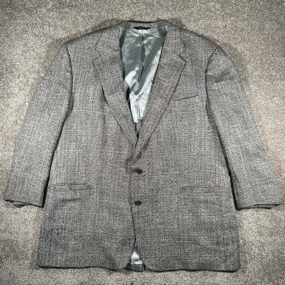 Cartier Vintage Mens Gray Tweed Pinstripe Two Button Blazer Sport Coat Jacket